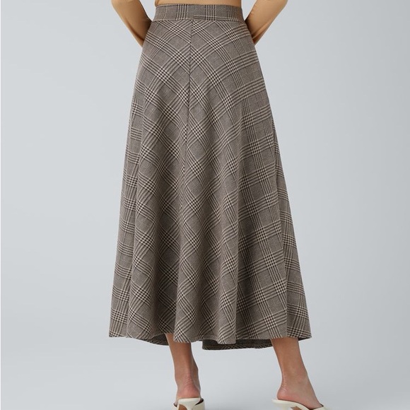 HALARA NWT high Waisted Pocket Houndstooth Plaid Flare Midi Casual Skirt XS - Picture 4 of 8